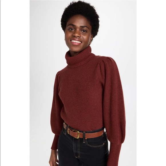 NWT✨ Madewell Cropped Turtleneck Sweater with Pleated Blouson Sleeves in Rust 🧶 - Picture 1 of 7